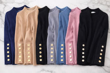 Load image into Gallery viewer, Button Cuff Round Neck Sweater