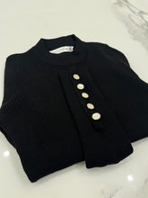 Load image into Gallery viewer, BLACK PEARL Button Cuff  Round Neck Sweater
