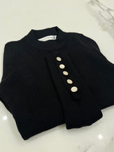 Load image into Gallery viewer, Button Cuff Round Neck Sweater