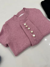 Load image into Gallery viewer, PINK PEARL button Cuff Round Neck Sweater
