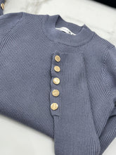 Load image into Gallery viewer, Button Cuff Round Neck Sweater