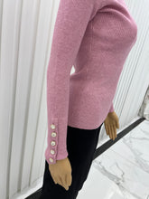 Load image into Gallery viewer, PINK PEARL button Cuff Round Neck Sweater
