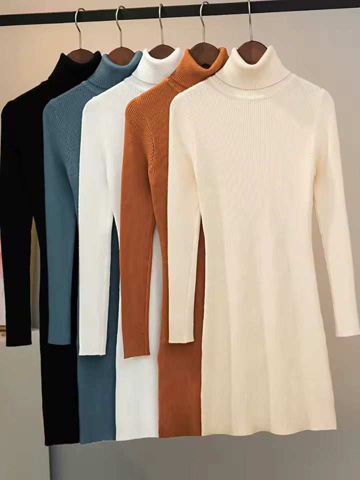 Winter Knitted Dress Bodycon Long Sleeve Short Dress