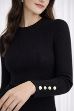 Load image into Gallery viewer, BLACK PEARL Button Cuff  Round Neck Sweater
