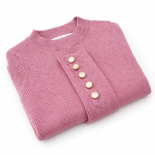 Load image into Gallery viewer, PINK PEARL button Cuff Round Neck Sweater
