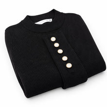 Load image into Gallery viewer, BLACK PEARL Button Cuff  Round Neck Sweater

